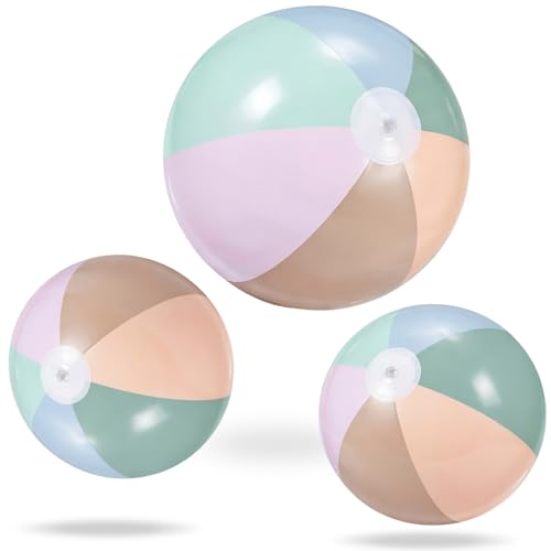 MiniInflat 3 Pcs Pastel Inflatable Beach Balls 24 & 16 Inch Large Round Pool Balls PVC Toys for Adults Kids Summer Beach Water Games, Birthday Luau Party Favors Decorations(Morandi) - image 1