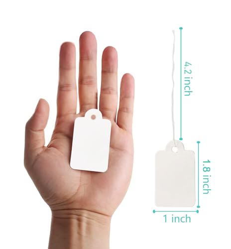 500PCS Price Tags with String Attached, 1.8 x 1 inch Marking Merchandise Tags, Writable Label, White Price Display Tag for Jewelry, Clothing Pricing