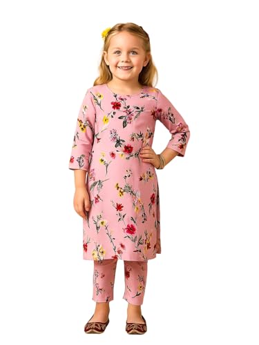 Image of A.T.U.N. (ALL THINGS UBER NICE) Girls Printed 3 /4 Sleeve Kurti and Pant Set | Stylish Traditional Ethnic Wear Salwar Suit Set for All Ocassions