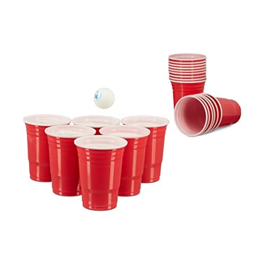Relaxdays Vasos Beer Pong, Pack, Fiestas, Plástico, 16 oz, para Bebidas o Cerveza o Cócteles, Rojo, 50 Unidad (Paquete de 1)