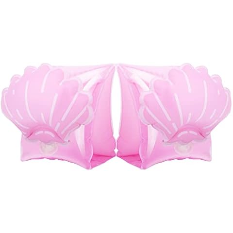 HeySplash Swim Arm Bands for Kids, Inflatable Armbands for Kids (Aged 3-6), Arm Floatie Sleeves Floater Tube Water Wings Kids Floatie Swimming Armlets floatie for Toddlers, Up to 55lbs, Scallop Pink Cover