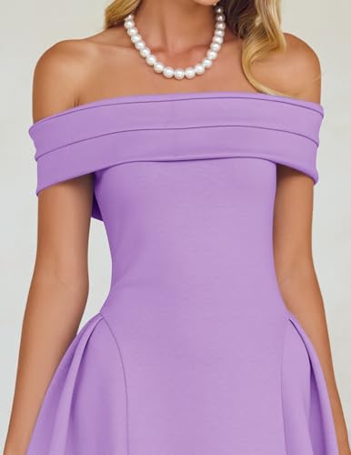 Image of ZESICA Summer 2026 Cocktail Dresses for Women's Off Shoulder Short Sleeve Swing A Line Wedding Evening Party Midi Dress