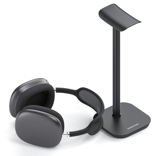 MANMUVIMO Headphone Stand, Desktop Headset Holder Heavy Base Desk Earphone Stand Aluminum Gaming Headset Hanger Rack for AirPods Max, AirPods, AirPods Pro, Sony, Beats, Bose, Razer and More(Black)