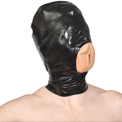 Vagin de poche intégré sur ce masque fétiche latex pour surmonter la routine BDSM