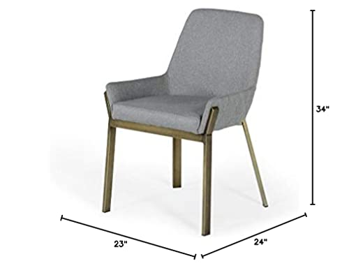 Limari Home Raimond Collection Modern Fabric Upholstered & Brushed Antique Brass Dining Chair, Gray #TOP4