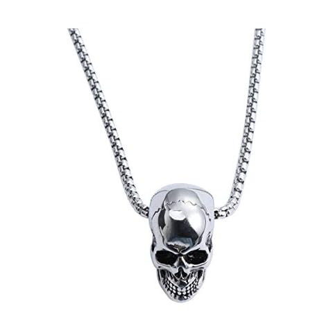 Holibanna Skull Head Pendant Necklace Stainless Steel Gothic Punk Choker Chain for Men Jewelry Gift (Silver) Cover
