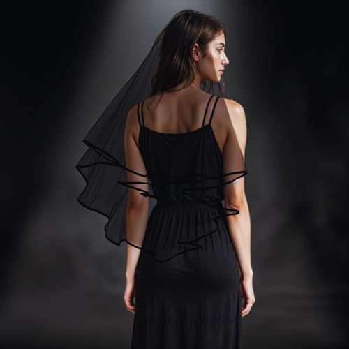 Véu Preto de Noiva Longo Duplo Com Presilha pra Fixar no Cabelo pra Fantasia Cosplay Cadáver Viúva N