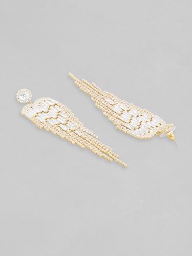 Image of Rubans Long Dangler Earrings Crystal & American Diamond Zirconia Jewellery Gift for Women & Girls