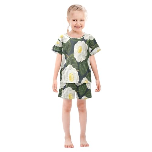 senya Short Sleeve Pajamas Sets Summer Cotton Sleepwear Flowers White3