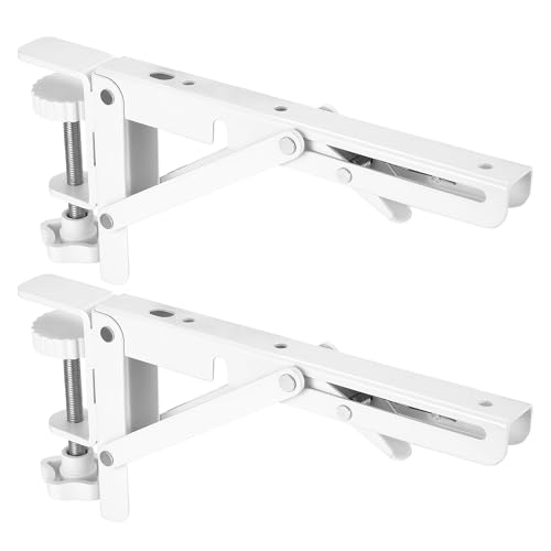 Escuadras Abatibles, Bisagras Abatibles, Escuadras para Estanterias, Soporte de Estante Estantería Plegable Soporte Estanteria Pared con Abrazaderas en C, Blanco Soportes para Estantes Mesa Plegable