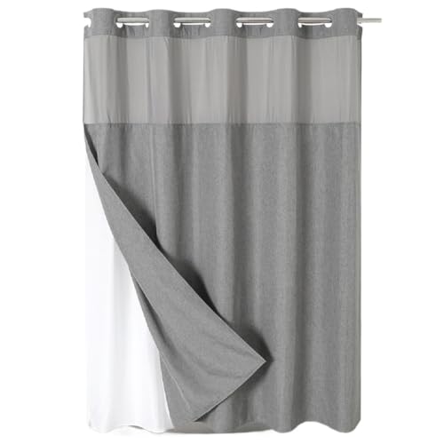MAKEJ Faux Linen Shower Curtain See Through Window Shower Curtain with Inner Curtains(71 * 84inch)