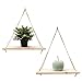 FitYo - Lot de 2 Etagères en Bois et Corde Suspendue - Installation en 30 Secondes sans Trous - Crochets Inclus - Style Scandinave - 40cm x 15cm - Réalisation Artisanale Made in France