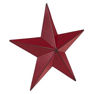 VHC Brands Patriotic Faceted Metal Star Burgundy Wall Hanging 8×8 Independence Day Decor American Star Design Distressed Appearance Metal Wall Hanging Star Shape Country Burgundy