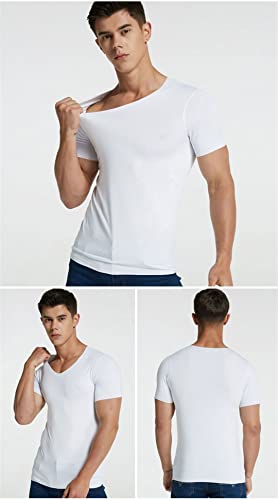 Men's V-Neck Undershirts Man Ice Silk Seamless Short Sleeves Basic Shirts Summer Sexy Fitness Body Building Underwear2