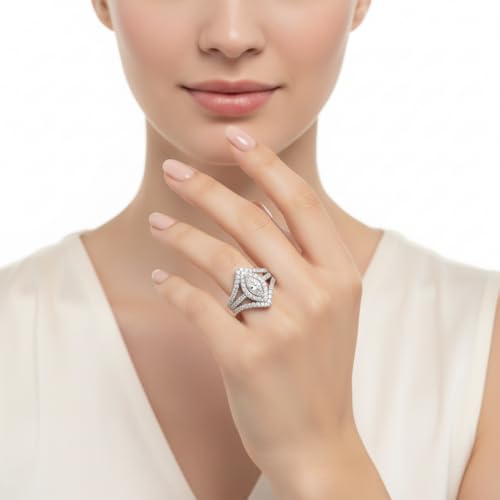 Image of Choose Your Gemstone Royal Empress Ring 925 Sterling Silver Marquise Shape Halo Engagement Rings Ornaments Surprise for Wife Symbol of Love Clarity Comfortable US Size 4 to 12