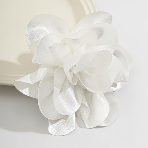 Image of Flower Pins Large Flower Brooches Dainty Satin Fabric Rose Flower Brooches Lapel Pins Delicate Elegant Silk Camellia Flower Oversized Brooch Pin for Women Wedding Part Dance Dress Suit Clothes Accessories Prom Jewelry Gifts