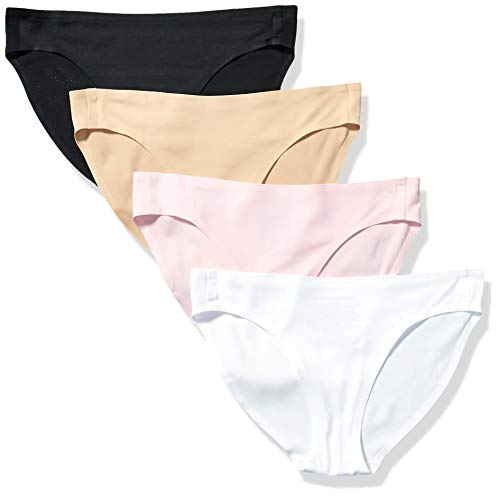 Amazon Essentials Women's 4-Pack Seamless Bonded Stretch Bikini Panty, Neutral Mix, L