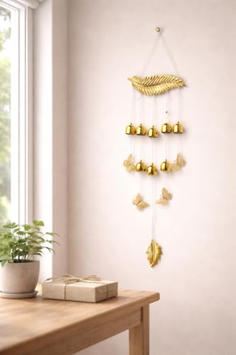 Image of Decorative Wind Chime for Home | Wooden House with Bells Colourful Beads | Positive Energy Balcony Living Room Hall Garden Home Decor (Feather Wind Chimes)
