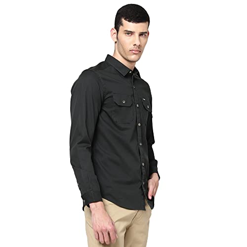 Image of Wrangler Men Solid Dark Green Shirt (Regular)