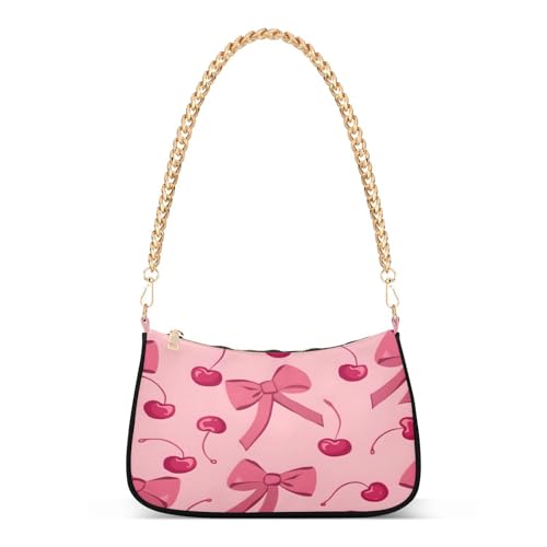 Shoulder Bags for Women Bow Cherry Hobo Tote Handbag Small Clutch Purse with Zipper Closure