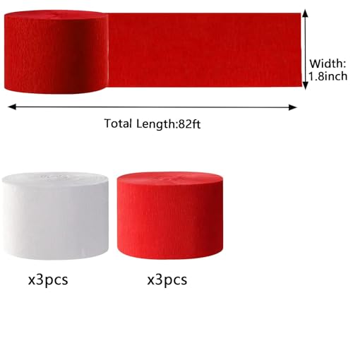 Image of We Moment White and Red Crepe Paper Streamers Party Streamer 1.8 Inch Widening 6 Rolls,red and White Party Decorations Streamer 82 feet per roll for Birthday Wedding Party Decorations