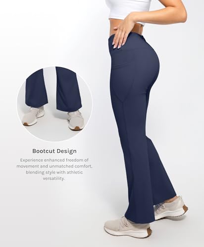 Cosmolle Calça feminina de ioga bootcut com bolsos de cintura alta, pernas largas, controle de barri