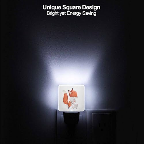 Image of LED Night Light,Fox and Hare LED Night Light Plug into Wall with Dusk to Dawn Light Sensor White Energy Efficient Nightlight for Bedroom Bathroom Hallway Living Room Kitchen