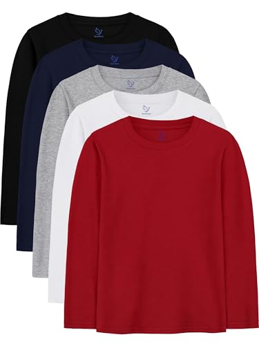 Image of HoeVou 5 Pack Boys Long Sleeve Shirts Cotton T-Shirts Youth Boys Long Sleeve Shirts Multipack Basic Tees Tagless