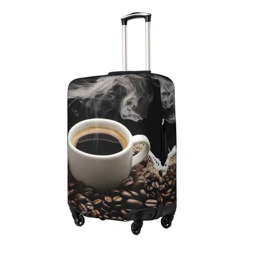 Coffee Beans & Cup Elastic Travel Luggage Cover, Washable Spandex Suitcase Protector, Anti-Scratch Fits 18-32 Inch2