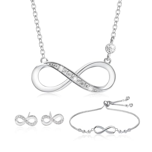 Aucuu Juego de Joyas para Mujer Collar Colgante Pulsera y Pendientes, Ajustable Símbolo de Infinito Pendientes Pulsera Collar Colgante, para Regalo de Día de La Madre y Cumpleaños