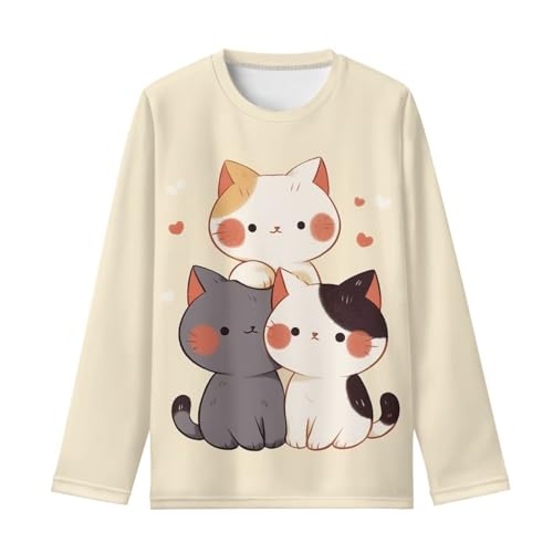 WELLFLYHOM Cute Cat Shirt 5-6 Girls Long Sleeve Pullover Tops Casual Crewneck Yellow T-shirt Athletic Workout Tees Top School Outdoor Clothes Cute Fall Outfits2
