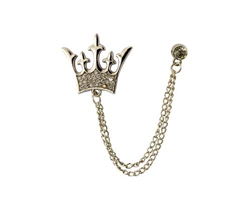 Knighthood Silver Swarovski King Crown Chain Brooch Lapel Pin
