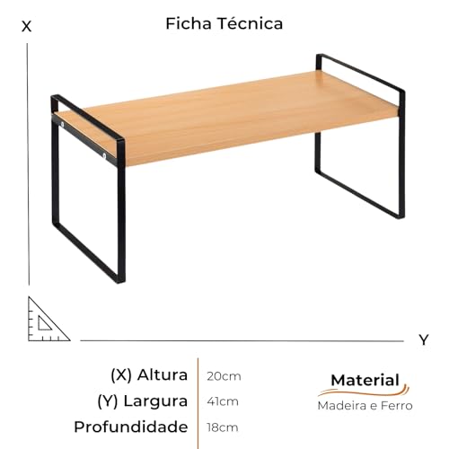 Organizador de Mesa Bancada Escritório 3 Andares Prateleira de Madeira e Ferro 40x20x36cm (Preto | 2