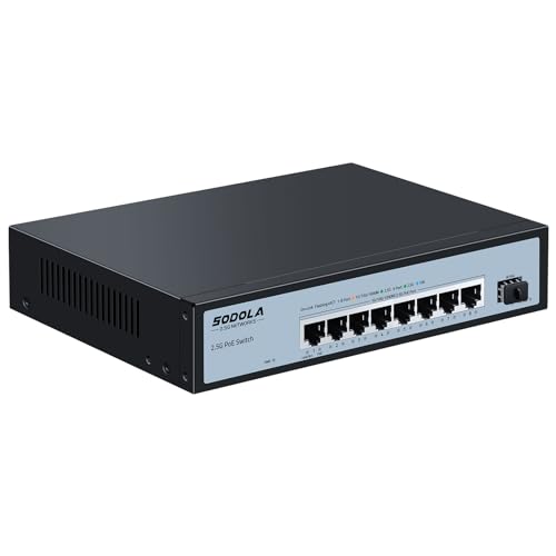 SODOLA 8-poorts 2.5G PoE Switch 120W|1X 10G SFP+ & 8 x 2.5GBase-T PoE-poorten, IEEE802.3af/at, Plug & Play 2.5GbE PoE netwerkswitch