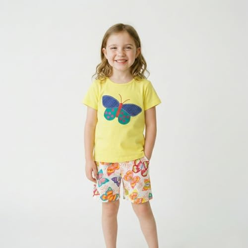 Image of Girls Shorts Set Outfits for Toddler Girls T-shirts Clothing Sets Kids Summer Graphic Cotton Tops Tees 3-7 Years