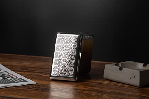 Image of Retro Metal Cigarette Case - Women and Men ，Portable Pocket Carrying Cigarette Box Case-Double Sided Spring Clip Open Pocket，Holds 14 Regular Size Cigarettes for 100mm Cigarettes (Silver)