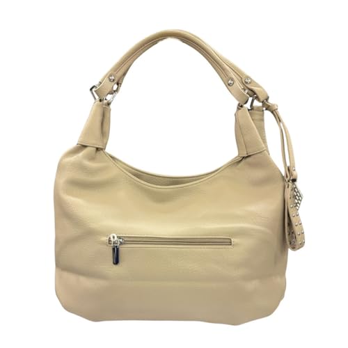 Image of BAE Women's Premium Faux Leather Hobo Fixed Shoulder Strap Bag | Stylish Multi-Pocket Handbag with Decorative Studded Charm | Large Capacity Tote for Office, Travel & Casual Use