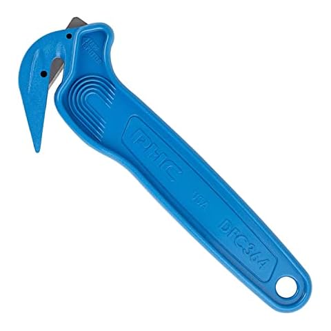 Pacific Handy Cutter Metal Detectable Disposable Film Cutter | Safety Box Cutter & Tape Splitter | Sharp & Durable Steel Blade | Perfect for Cryovac, Plastic Bags, & Shrink Wrap | Blue Cover