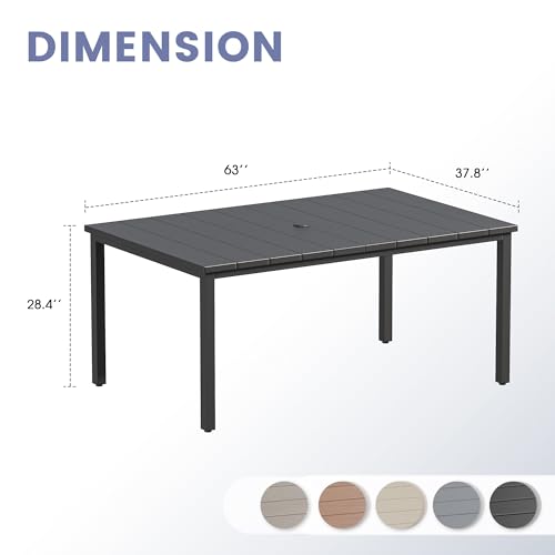 Image of VICLLAX Outdoor Table for 6, Metal Patio Dining Table with Umbrella Hole for Garden Lawn Deck Backyard, Black Tabletop