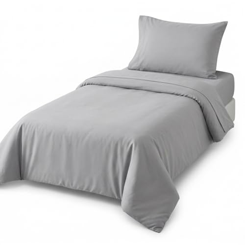 Image of EVERYDAY KIDS 4 Piece Toddler Bedding Set - Includes Comforter, Flat Sheet, Fitted Sheet and Pillowcase - Solid Grey
