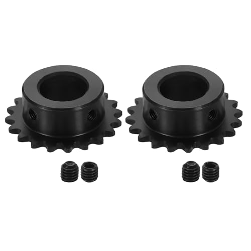 uxcell 2 Pcs #25 Chain Roller Sprocket 14mm Bore, 20 Tooth C45 Carbon Steel ANSI #25 Roller Sprocket Round Hole with Set Screws for ISO 04C Chain