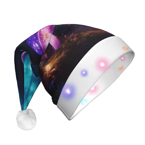 Bkdogkt Sombrero de Navidad con luces con estampado de hongos mágicos para hombres y mujeres, suministros de fiesta