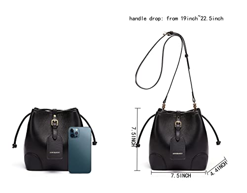 DORIS&JACKY Genuine Leather Bucket Crossbody Purse Small Designer Drawstring Single Shoulder Bag for Women4