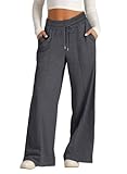 Ranphee Pantalon Jogging Femme Large Chic et Elegant Taille Elastique Pantalons de Détente à Cordon Jambe Droite avec Poches