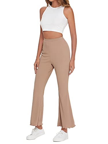 Verdusa Women's Elegant Ribbed Knit Elastic Waist Flare Leg Long Pants4