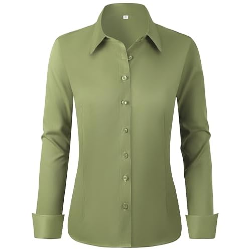 BBIBBI Regular, Petite & Tall XS-6XL Women's Stretch Long Sleeve Button Down Dress Shirts Solid Business Casual Work Blouse