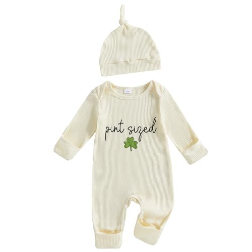 Image of NEVUQO Newborn Baby Boy St Patricks Day Outfit Shamrock Lucky Charm Rib Knit Romper Jumpsuit Cute Infant One-piece Clothes