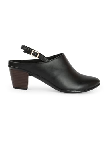 Image of Carlton London Women Comfortable Block Heel Round Toe Fashion Mule Shoes with Backstrap for Office, Casual and Formal Use