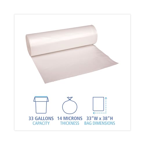 Image of Boardwalk High-Density Can Liners, 33 gal, 14 mic, 33 inch x 38 inch, Natural, 25 Bags /Roll, 10 Rolls /Carton