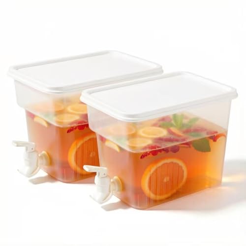 BEWBBAT 2 Pack 1.3 Gallon Fridge Drink Dispenser with Spigot, Leak-proof Plastic Beverage Drink Dispenser Refrigerator Iced Juice Lemonade Dispenser For Party, Bar